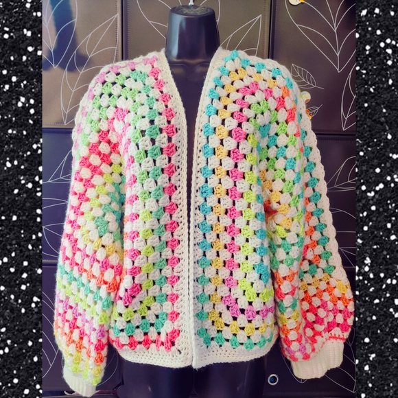 Sweaters - Retro Stripes Crochet Granny Hexagon Cardigan
